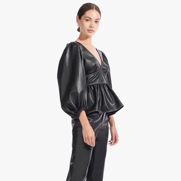 Staud Luna Vegan Leather Peplum Top - Picture 10 of 15